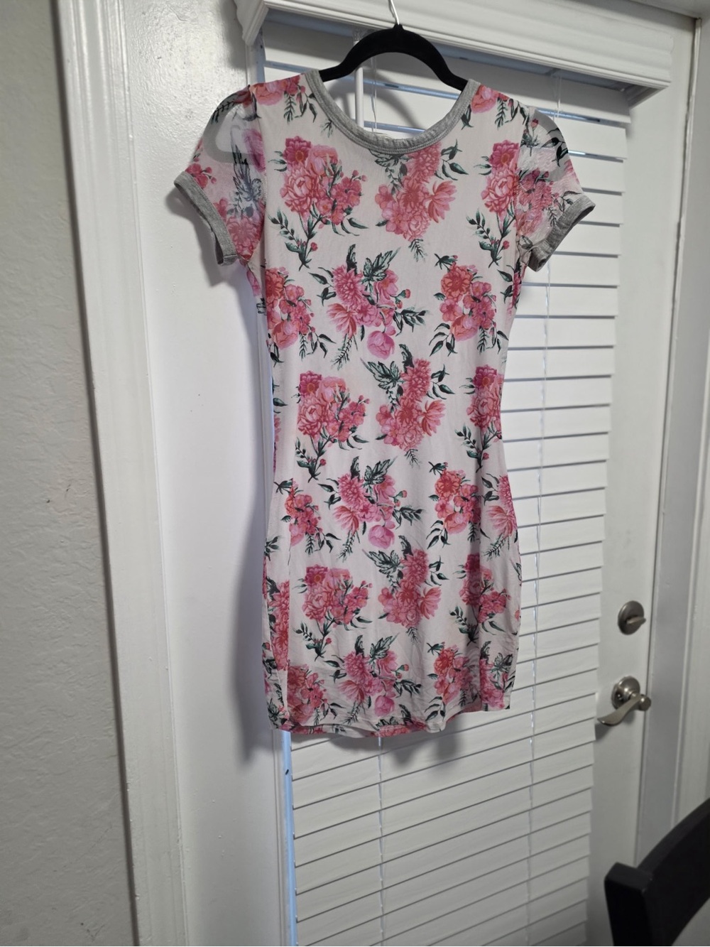 Pink Floral Crewneck Short Sleeve Mini Dress by - Picture 4 of 11